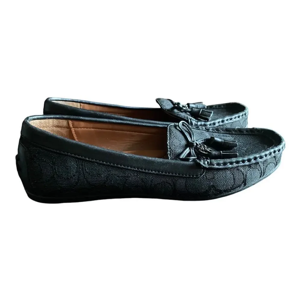 COACH Signature C Loafers Black Leather Driving Moccasin Women's 6.5 B Classic